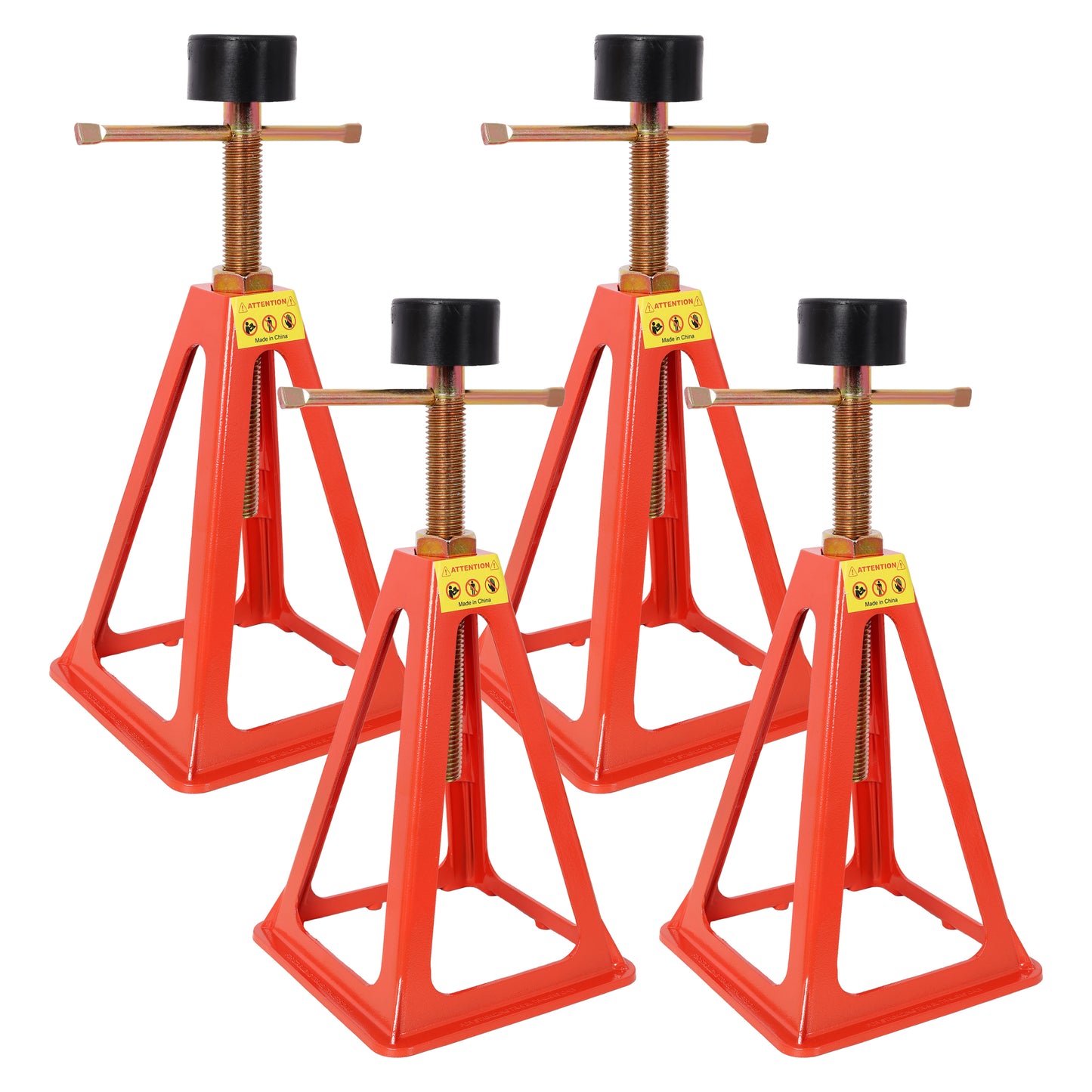 4-Pack RV Stabilizer Jacks, Heavy Duty Adjustable Screw Jack Stands for Travel Trailer Camper, 3300 Lbs Each Load Capacity, 11' to 17' Height Range, with Spare Nuts & Rubber Pads for RV Leveling & Sup