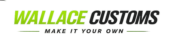 Wallace Customs logo with green and black design elements on a white background